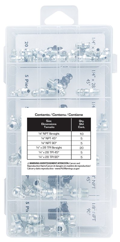 ProSource 61602 Grease Fitting Assortment, Steel, Zinc Plated