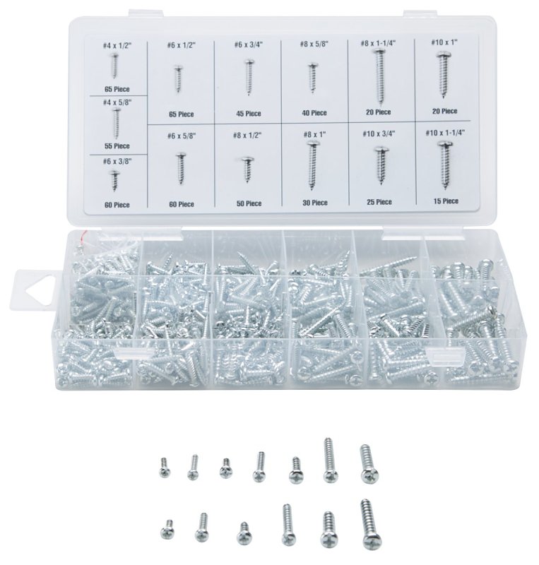 ProSource 61540 Sheet Metal Screw Assortment, Steel, Zinc Plated, 550-Piece