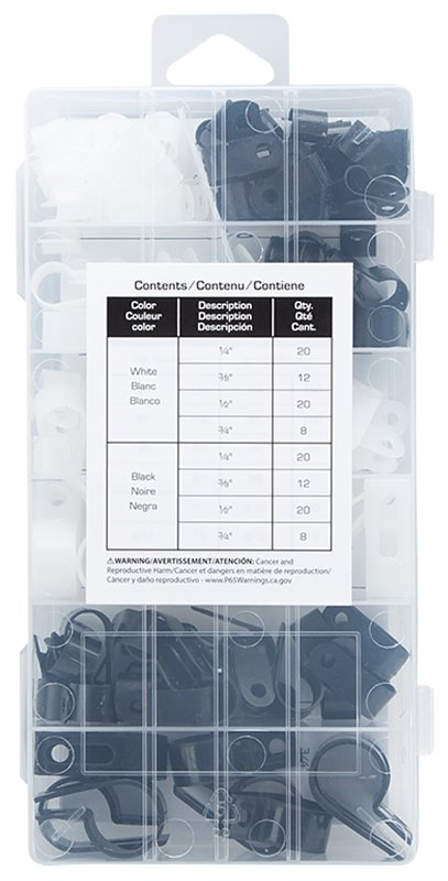 ProSource 60279 Nylon Cable Clamp Assortment, 1/4, 3/8, 1/2, 3/4 in Max Bundle Dia, Nylon, Black/White