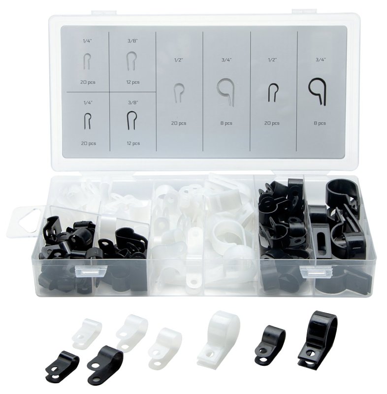 ProSource 60279 Nylon Cable Clamp Assortment, 1/4, 3/8, 1/2, 3/4 in Max Bundle Dia, Nylon, Black/White