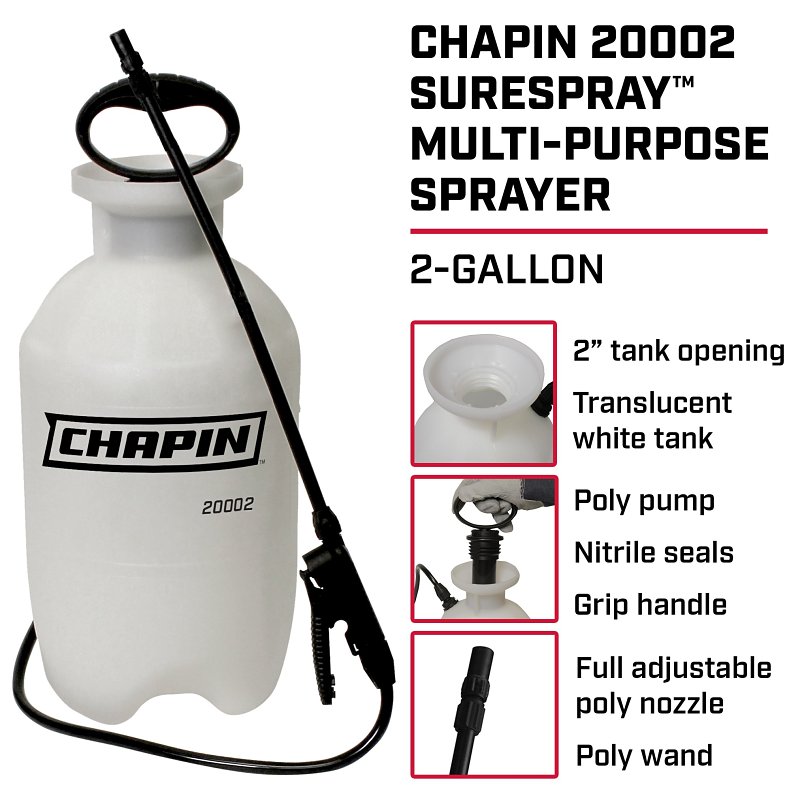 Chapin 20002 Handheld Sprayer, 2 gal Tank, Poly Tank, 34 in L Hose