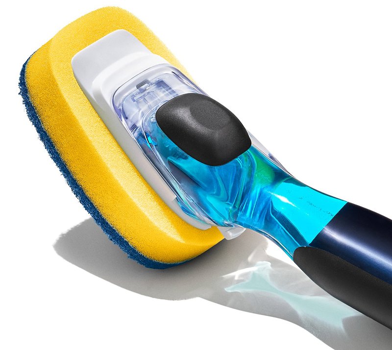 Good Grips 12361600 Soap Dispensing Dish Scrub, 12 in OAL, Comfortable, Non-Slip Grip Handle, Plastic/Rubber Handle