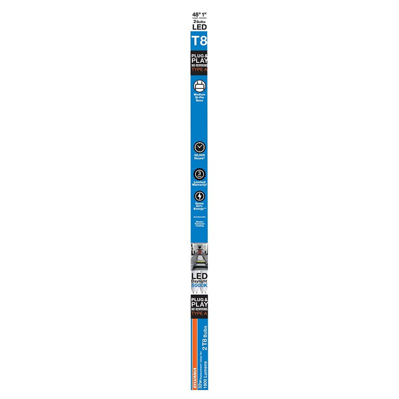 Sylvania 41096 LED Bulb, Linear, Type A Replacement, 1800 Lumens, 15 W, T8 Lamp, G13 Medium Bi-Pin Lamp Base, Frosted