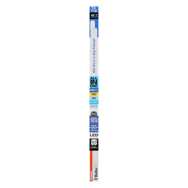 Sylvania 41202 LED Bulb, Linear, Type AB Universal, 1800 Lumens, 16 W, T8 Lamp, 32 W Equivalent, Frosted, Bright White
