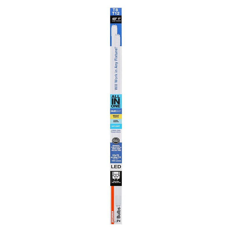Sylvania 41202 LED Bulb, Linear, Type AB Universal, 1800 Lumens, 16 W, T8 Lamp, 32 W Equivalent, Frosted, Bright White