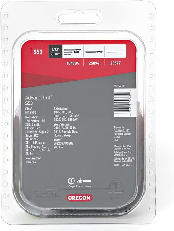 Oregon S53 Chainsaw Chain, 14 in L Bar, 0.05 Gauge, 3/8 in TPI/Pitch, 53-Link