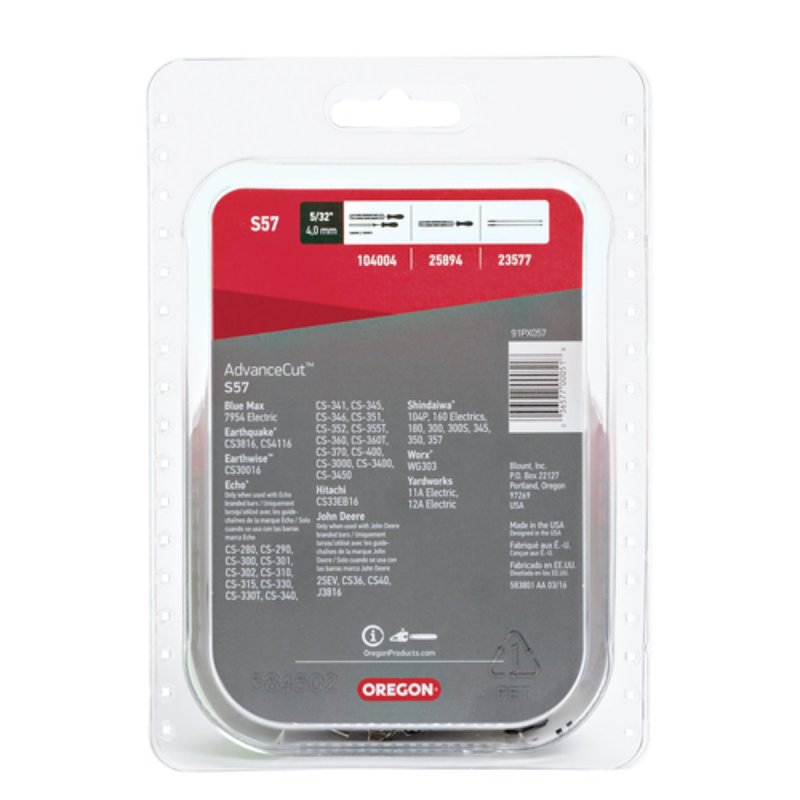 Oregon S57 Chainsaw Chain, 16 in L Bar, 0.05 Gauge, 3/8 in TPI/Pitch, 57-Link