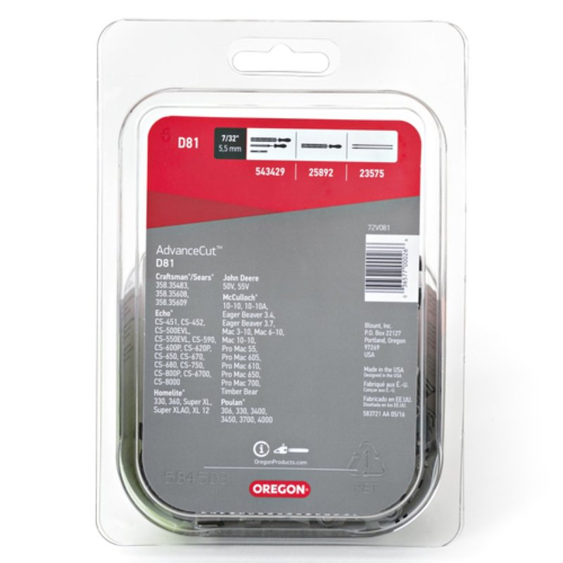 Oregon D81 Chainsaw Chain, 24 in L Bar, 0.05 Gauge, 3/8 in TPI/Pitch, 81-Link