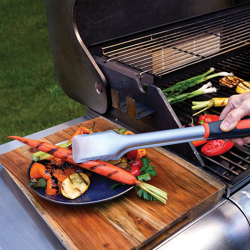 Mr. BAR-B-Q 02961Y Locking Grill Tongs, Stainless Steel, Plastic/TPR Handle