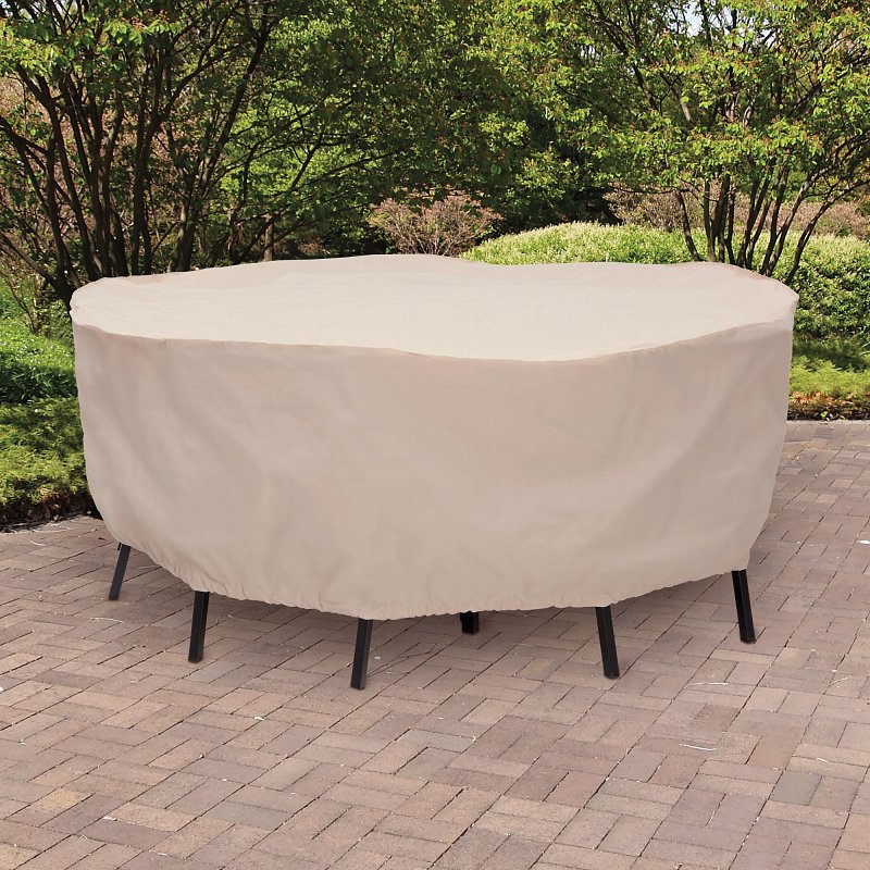 Mr. BAR-B-Q 07838BB Round Table and Chair Dining Set Cover, 30 in L, 80 in W, Elastic, Taupe