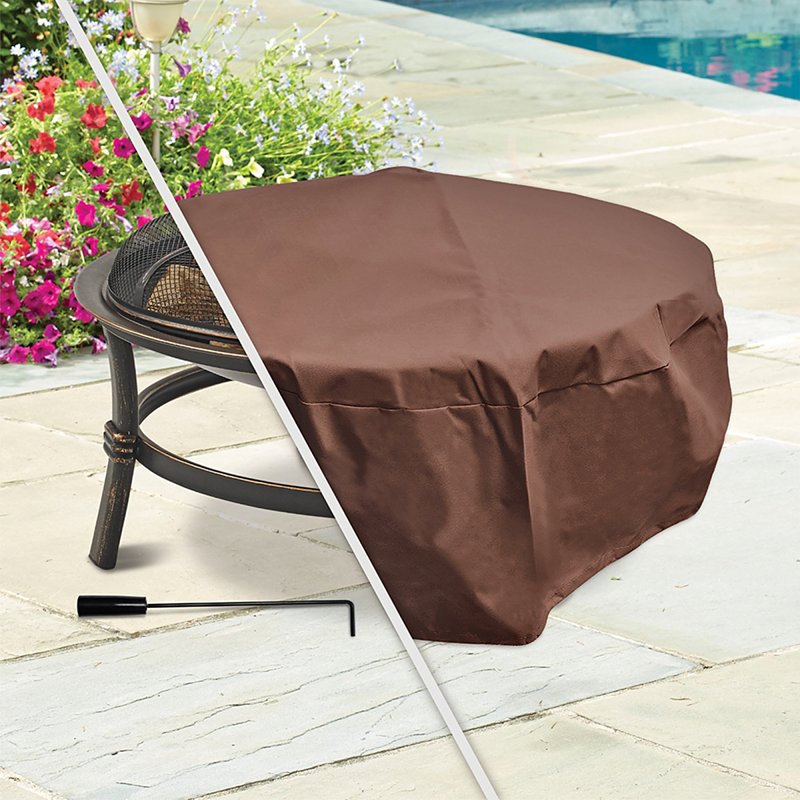 Mr. BAR-B-Q 07844BBGD Firepit Cover, Dark Brown, 38 in L, 38 in W, 18 in H, Elastic, Round