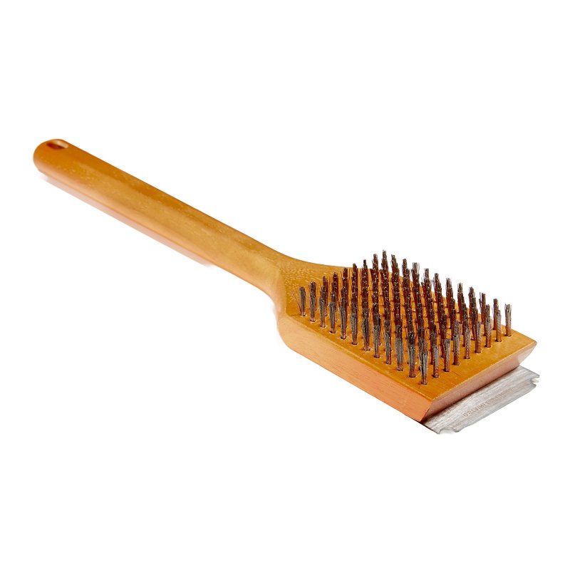 Mr. BAR-B-Q 60318Y Grill Brush with Scraper, Stainless Steel Bristle, Wood Handle