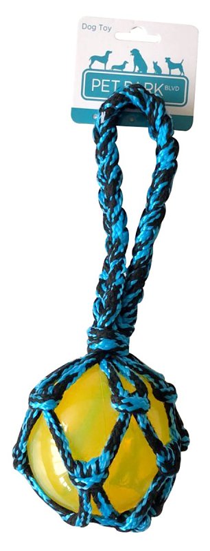 Pet Park Blvd US2044 19 Dog Toy, Squeaker Toy, Paracord Rope Tug with Squeaky Ball, Blue