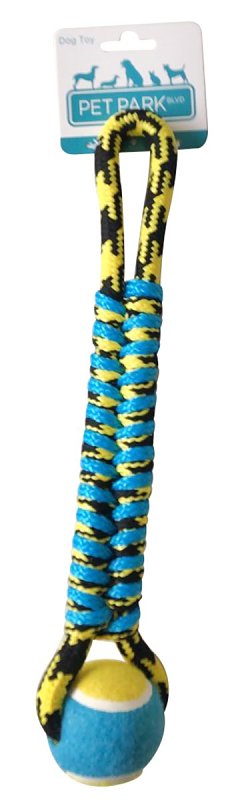 Pet Park Blvd US2048 19 Dog Toy, Twisted Tug with Tennis Ball Toy, Paracord, Blue