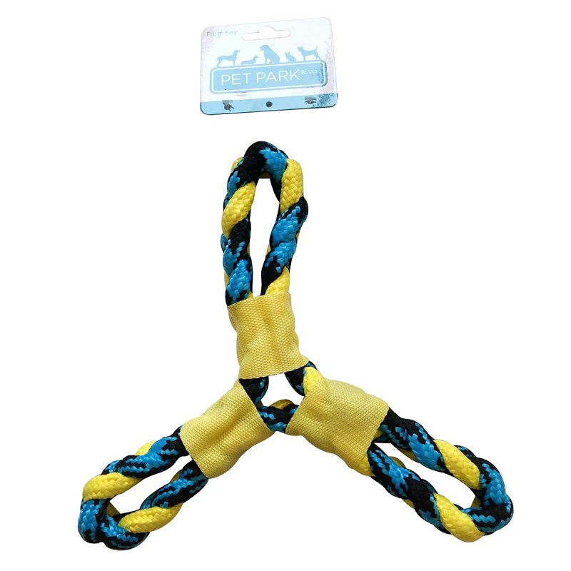 Pet Park Blvd US2049 99 Dog Toy, Fetch, Toss, Tug Toy, Paracord Rope Twisted Tri-Flyer, Yellow