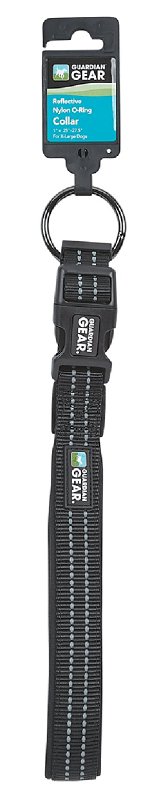 Guardian Gear ZA0006 12 30 Dog Collar, O-Ring Link, 12 to 30 in L Collar, Nylon, Jet Black