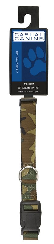 Casual Canine ZA6741 10 43 Dog Collar, D-Ring Link, 10 to 16 in L Collar, 5/8 in W Collar, Nylon, Green Camo