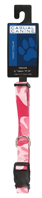 Casual Canine ZA6741 10 75 Dog Collar, D-Ring Link, 10 to 16 in L Collar, 5/8 in W Collar, Nylon, Pink Camo