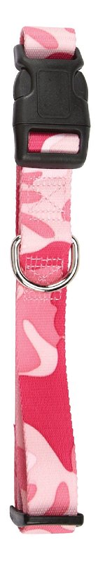 Casual Canine ZA6741 18 75 Dog Collar, D-Ring Link, 18 to 26 in L Collar, 1 in W Collar, Nylon, Pink Camo