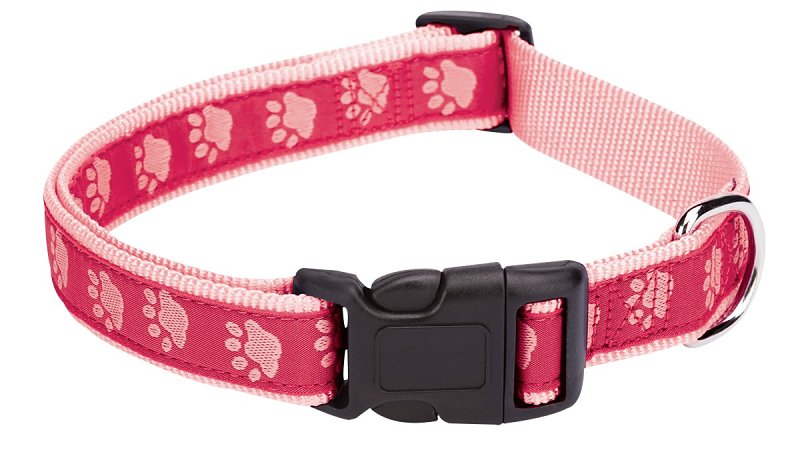 Casual Canine ZA8871 06 75 Dog Collar, 6 to 10 in L Collar, 3/8 in W Collar, Nylon, Pink, Two Tone Paw Print