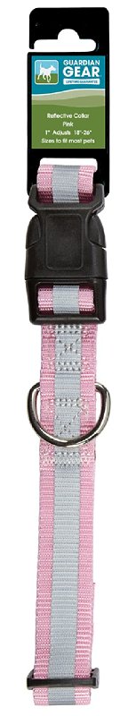Guardian Gear ZA984 18 75 Dog Collar, 18 to 26 in L Collar, 1 in W Collar, Nylon, Pink, Reflective Taping