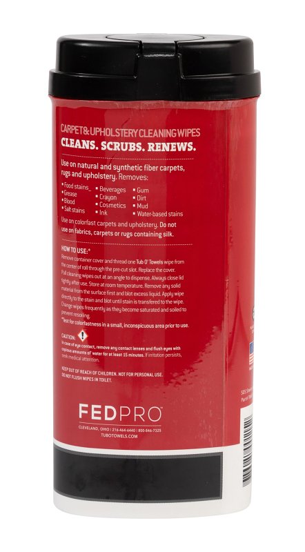 Tub O'Towels TW40-CP Carpet and Upholstery Cleaning Wipes, 8 in L, 7 in W, 1-Ply, Light Citrus, Polypropylene
