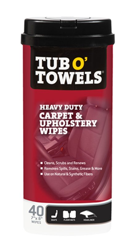 Tub O'Towels TW40-CP Carpet and Upholstery Cleaning Wipes, 8 in L, 7 in W, 1-Ply, Light Citrus, Polypropylene