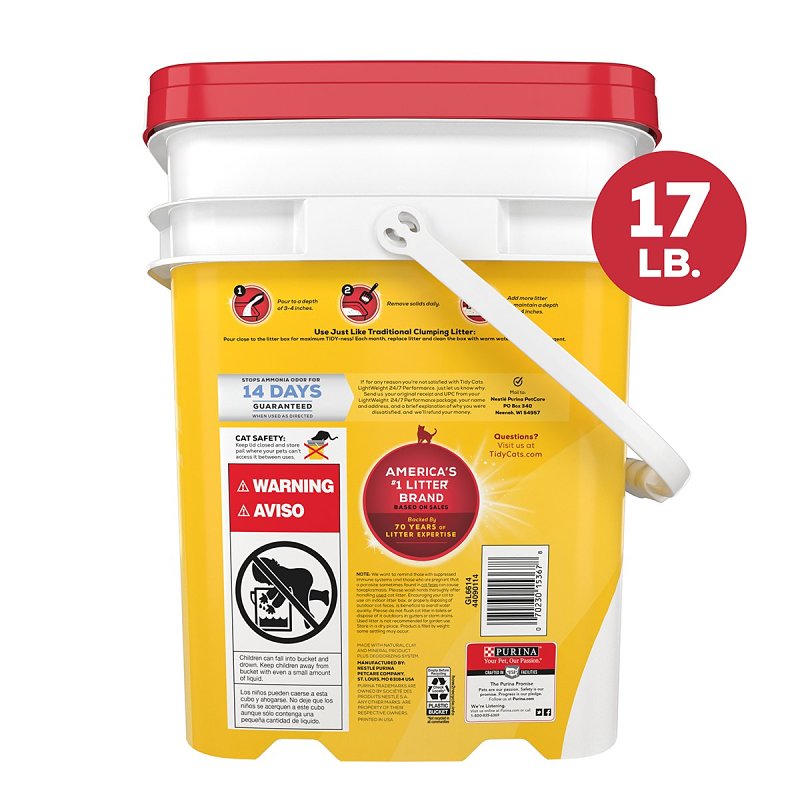 Tidy Cats Lightweight 24/7 Performance 15367 Clumping Cat Litter, Clay, 17 lb Pail
