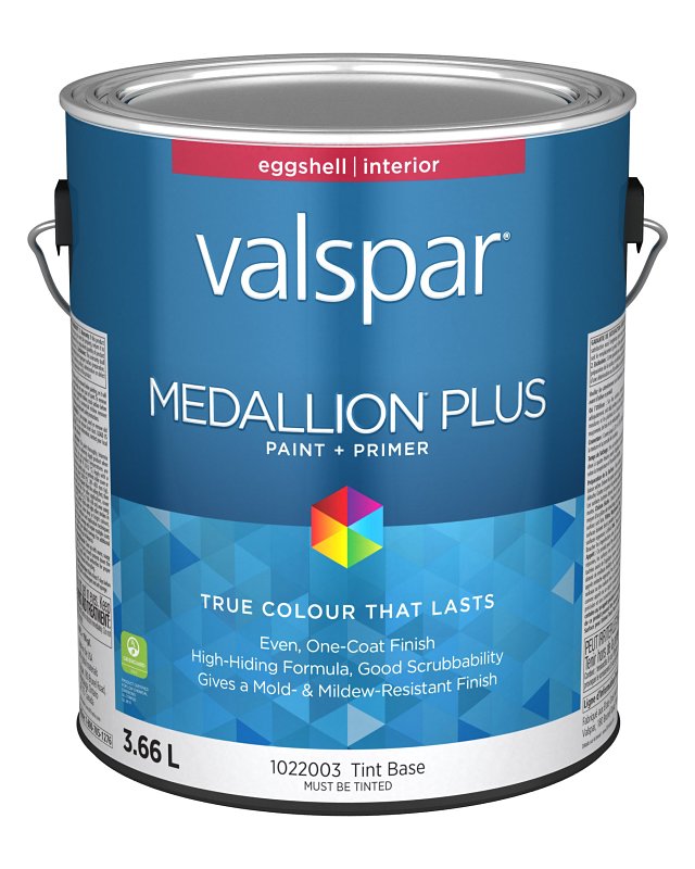 Medallion Plus 029.1022003.007 Interior Paint and Primer, Acrylic, Eggshell, Tint Base, 1 gal, 37 sq-m Coverage Area