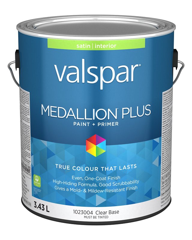 Medallion Plus 029.1023004.007 Interior Paint and Primer, Acrylic, Satin, Clear, 1 gal, 37 sq-m Coverage Area