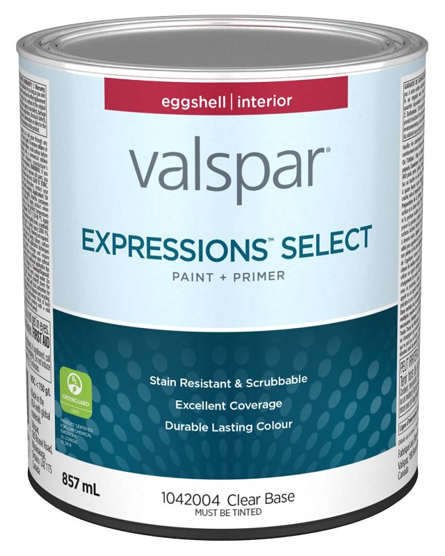 Expressions Select 029.1042004.005 Interior Paint and Primer, Eggshell, Clear, 1 qt, 37 sq-m Coverage Area