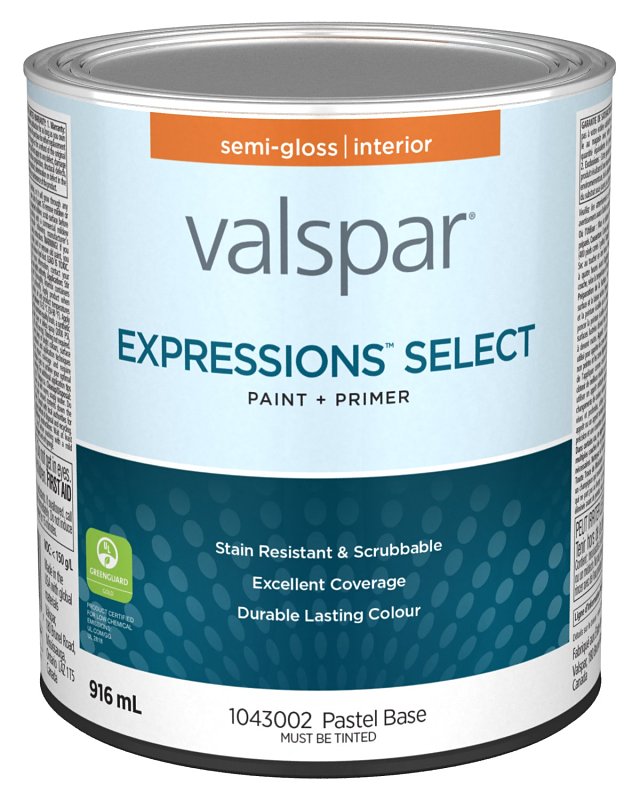 Expressions Select 029.1043002.005 Interior Paint and Primer, Semi-Gloss, Pastel, 1 qt, 37 sq-m Coverage Area