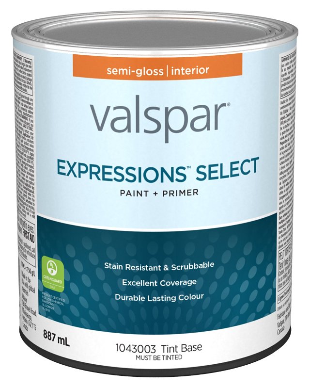 Expressions Select 029.1043003.005 Interior Paint and Primer, Semi-Gloss, Tint Base, 1 qt, 37 sq-m Coverage Area