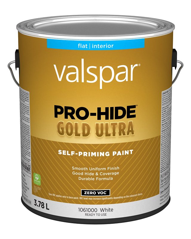Pro-Hide Gold Ultra 029.1061000.007 Interior Self-Priming Paint, Flat, White, 1 gal, 37 sq-m Coverage Area