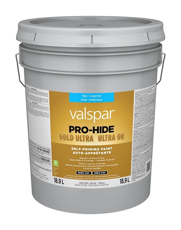 Pro-Hide Gold Ultra 029.1061000.008 Interior Self-Priming Paint, Flat, White, 5 gal, 37 sq-m Coverage Area