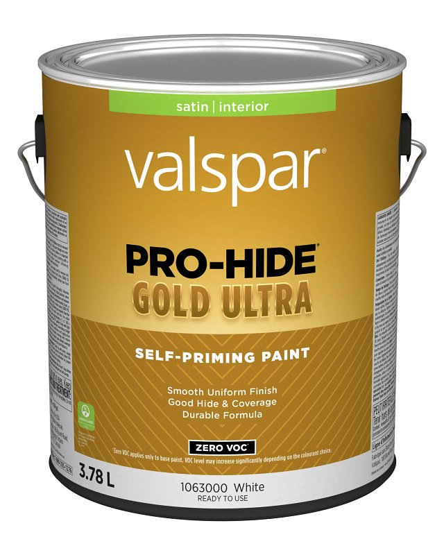 Pro-Hide Gold Ultra 029.1063000.007 Interior Self-Priming Paint, Satin, White, 1 gal, 37 sq-m Coverage Area