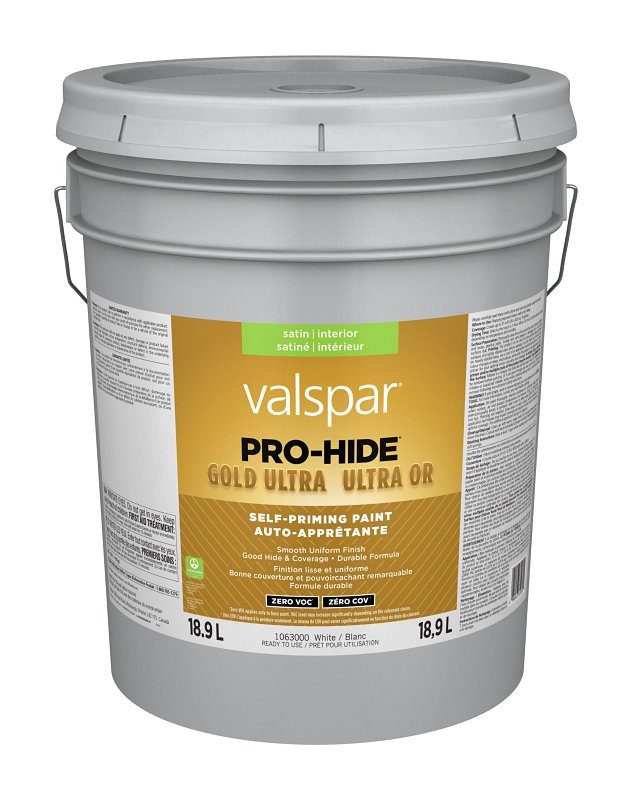 Pro-Hide Gold Ultra 029.1063000.008 Interior Self-Priming Paint, Satin, White, 5 gal, 37 sq-m Coverage Area