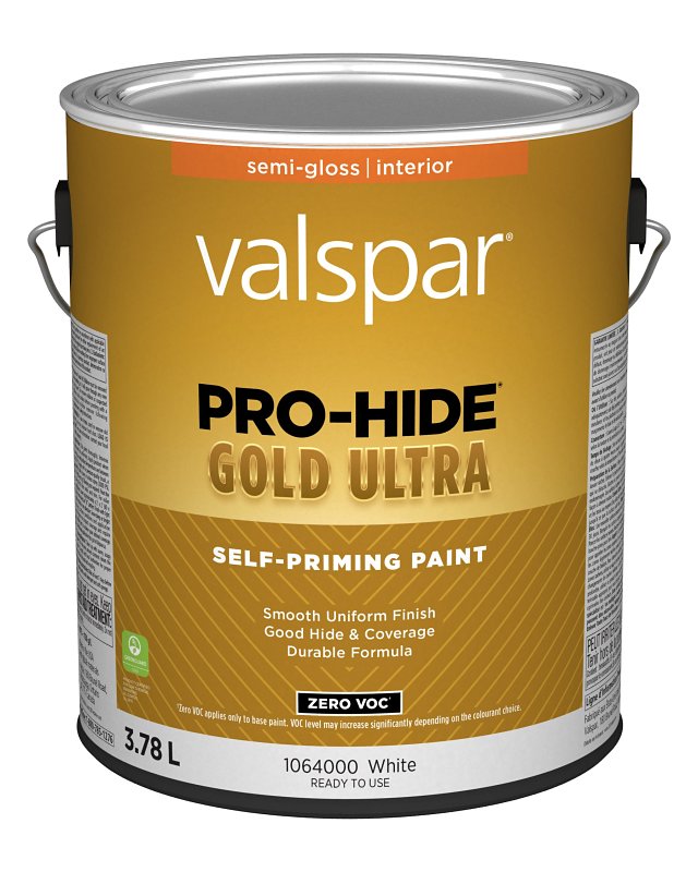 Pro-Hide Gold Ultra 029.1064000.007 Interior Self-Priming Paint, Semi-Gloss, White, 1 gal, 37 sq-m Coverage Area