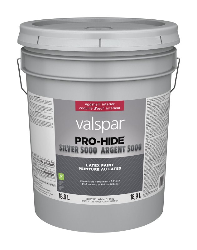Pro-Hide Silver 5000 029.1072000.008 Interior Paint, Eggshell, White, 5 gal, 37 sq-m Coverage Area
