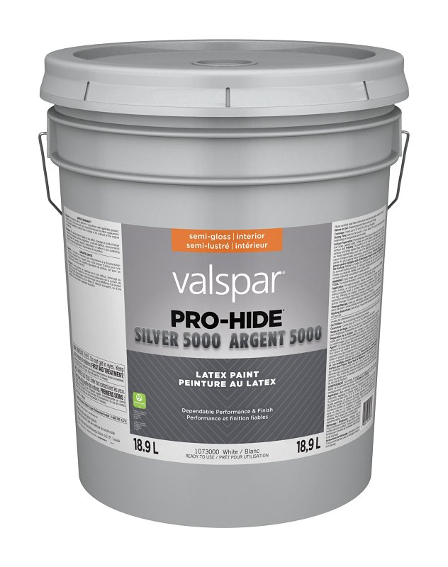 Pro-Hide Silver 5000 029.1073000.008 Interior Paint, Semi-Gloss, White, 5 gal, 37 sq-m Coverage Area