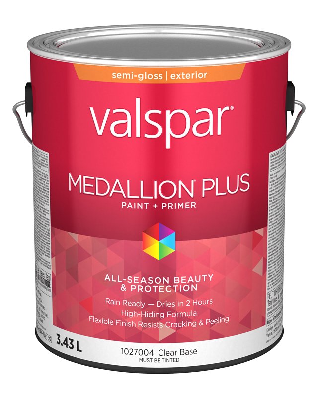 Medallion Plus 029.1027004.007 Exterior Paint and Primer, Acrylic, Semi-Gloss, Clear, 1 gal, 400 sq-ft/gal Coverage Area