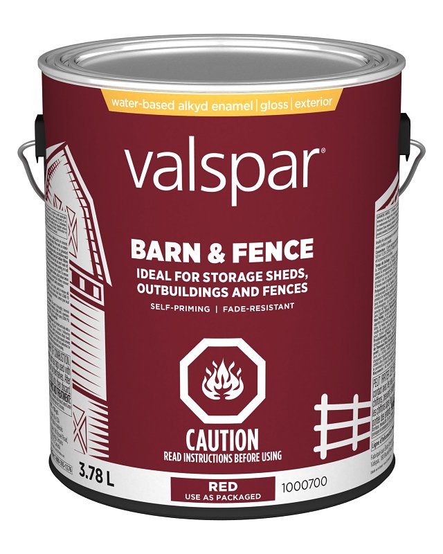 Valspar 029.1000700.007 Barn and Fence Exterior Self-Priming Paint, Water, Gloss, Red, 1 gal