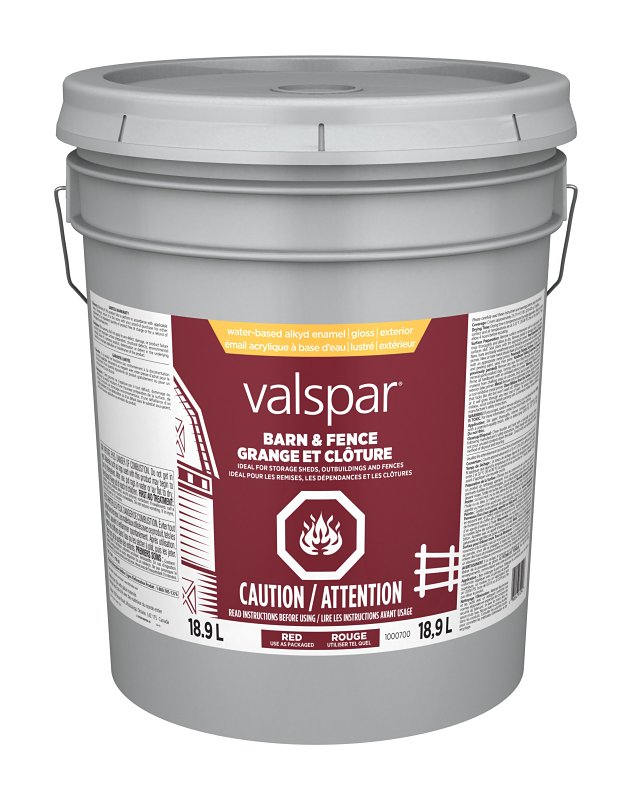 Valspar 029.1000700.008 Barn and Fence Exterior Self-Priming Paint, Water, Gloss, Red, 5 gal