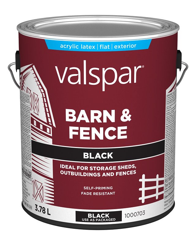 Valspar 029.1000703.007 Barn and Fence Exterior Self-Priming Paint, Water, Gloss, Black, 1 gal