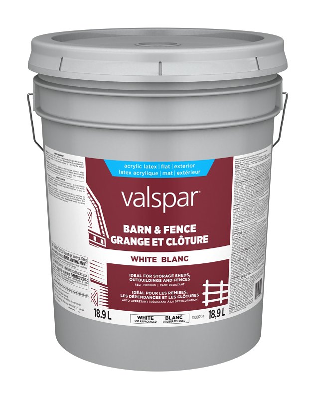Valspar 029.1000704.008 Barn and Fence Exterior Self-Priming Paint, Water, Gloss, White, 5 gal