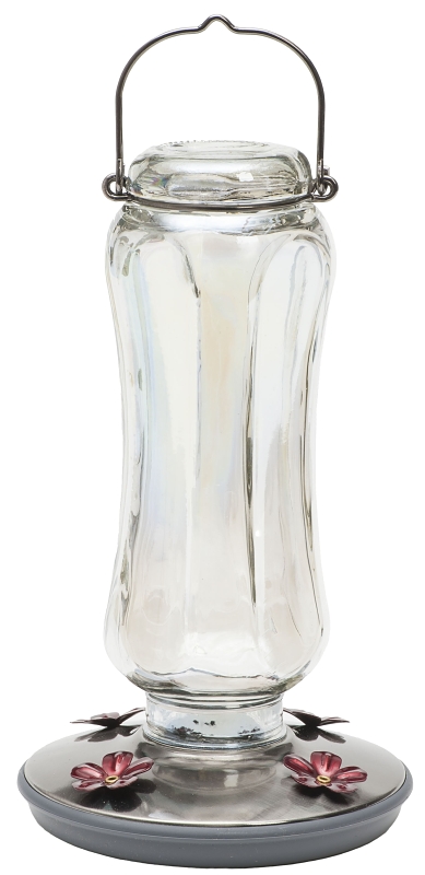 Perky-Pet 8132-2 Bird Feeder, 16 oz, 4-Port/Perch, Glass, Clear, 12 in H, Hanging Mounting