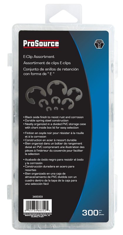 ProSource 61105 E-Clip Assortment, Clamping Range: 1/16, 1/8, 3/16, 1/4, 3/8, 1/2, 5/8, 3/4, 7/8 in, Steel, Black