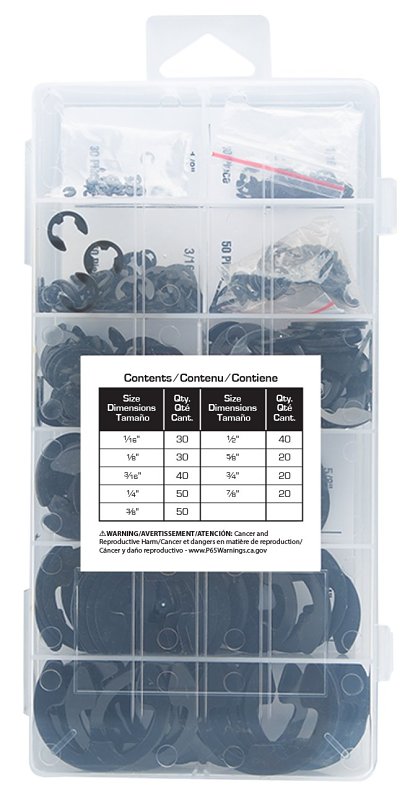 ProSource 61105 E-Clip Assortment, Clamping Range: 1/16, 1/8, 3/16, 1/4, 3/8, 1/2, 5/8, 3/4, 7/8 in, Steel, Black