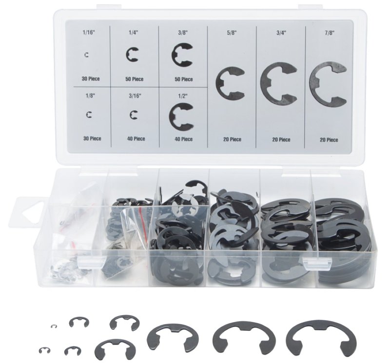ProSource 61105 E-Clip Assortment, Clamping Range: 1/16, 1/8, 3/16, 1/4, 3/8, 1/2, 5/8, 3/4, 7/8 in, Steel, Black