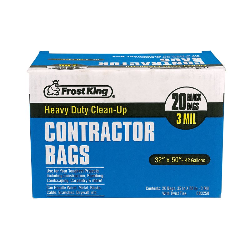 Frost King CB3250 Contractor Clean-Up Bag, 42 gal, Black, 20 BAG